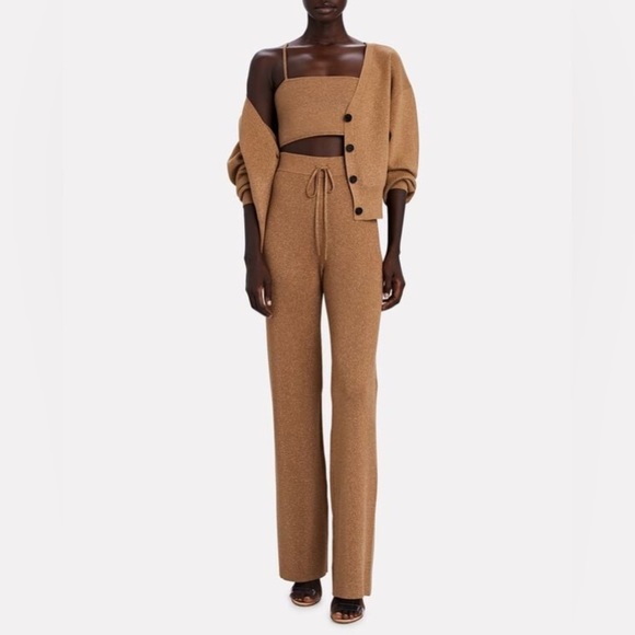 NWT A.L.C. Quentin Knit Wide-Leg Pants in Metallic/Brown, Size XS - Picture 2 of 15